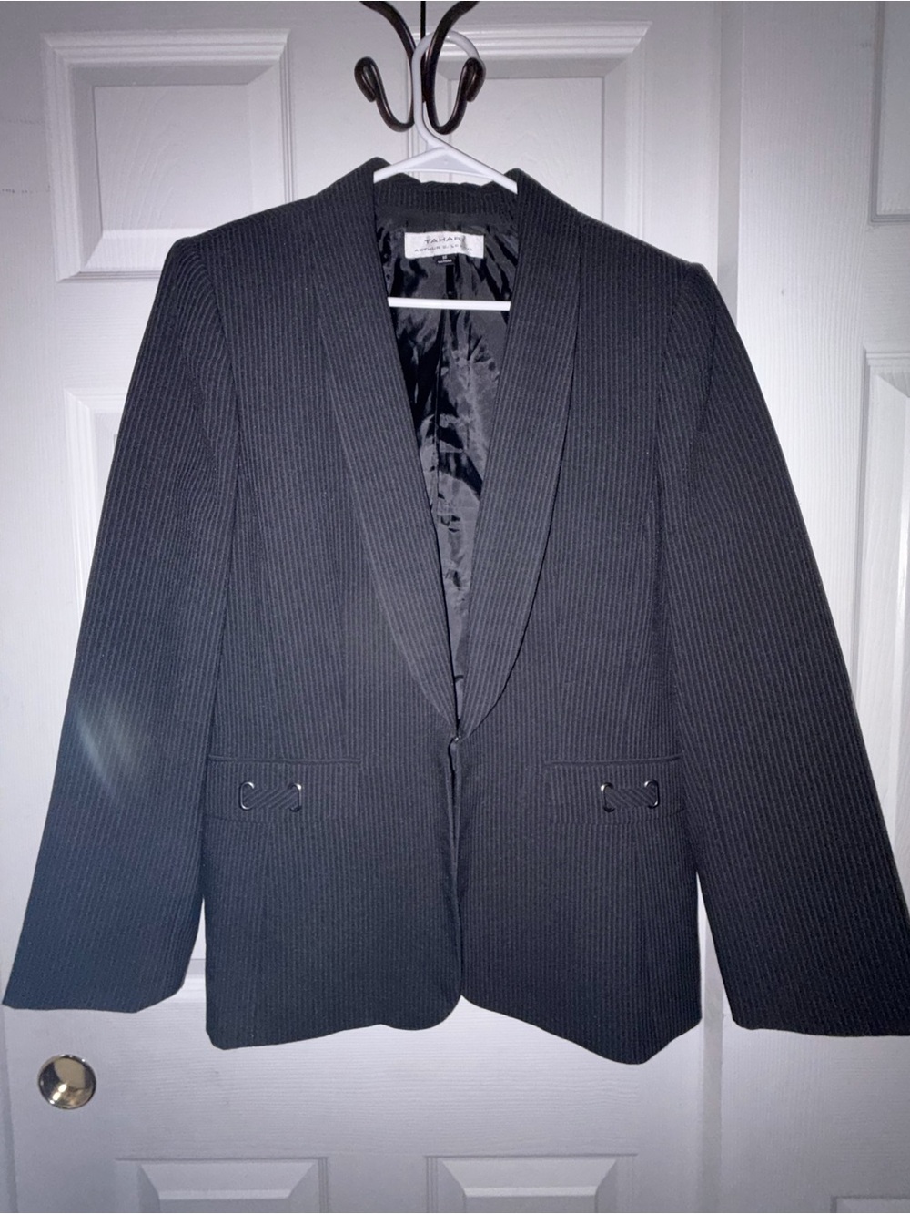 Tahari ASL Black Pinstripe Tailored Blazer Women’s Size 14 Office Career Jacket